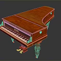 Red Wooden Piano With Classical Design Decorative Legs And Black White Keys