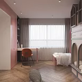 Cozy Kids Room With Pink House Bed And Castle Bunk Bed