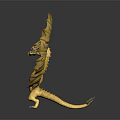 Golden Three Headed Dragon Statue With Detailed Wings And Mythical Design