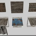 Vintage Scene Construction Components With Wooden Planks Crates And Corrugated Metal Sheets