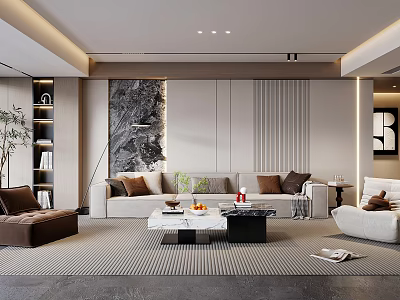 Modern Living Room Interior With Beige Sofa Coffee Table Artwork Area Rug And Floor Lamp 3d model