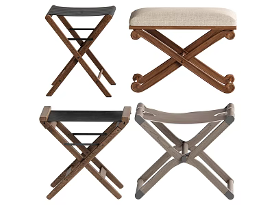 Modern Stools with X-Shaped Legs and Various Upholstered or Solid Seats in Multiple Colors 3d model