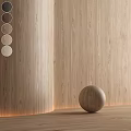 Textured Wooden Wall Panel And Decorative Sphere As Key Design Elements In Modern Space