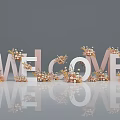 Elegant 3D WELCOME Letters Decorated With Flowers And Reflections On Surface