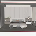 Modern Minimalist Bedroom Interior With Large Bed Wardrobe Nightstands Pendant Lights And Rug