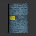 Blue Chemical Waste Barrel With Yellow Label On Dark Background
