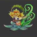 Cute Game Character With Flower Hat Green Vine And Blue Eyes