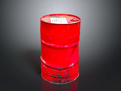Red Metal Barrel As Household Storage Container With Ring Structure And Label 3d model