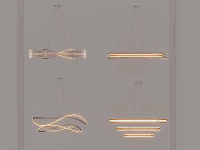 Modern Hanging Pendant Chandeliers Featuring Stylish Curved Linear Designs And Warm Lighting 3d model