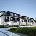 Modern Townhouse Exterior With White Facade Dark Accents And Landscaped Gardens Stone Pathways