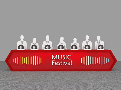Red Music Festival Launch Device With Human Silhouettes Holding Microphones 3d model