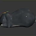 Gray Rabbit Figurine in Lying Position with Droopy Ears and Yellow Green Decoration