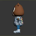 Cute Brown Cartoon Bear with Big Colorful Eyes Wearing White Coat Blue Pants White Shoes