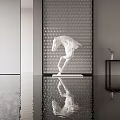 White Horse Sculpture In Modern Interior With Textured Wall Reflective Floor And Plant