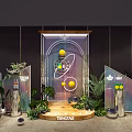 Elegant Exhibition Entrance with Curved Structure Illuminated Strips and Circular Artisan Life Design