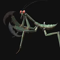 Green Mechanical Mantis Character With Red Eyes And Metallic Robot Limb Structure 3d model