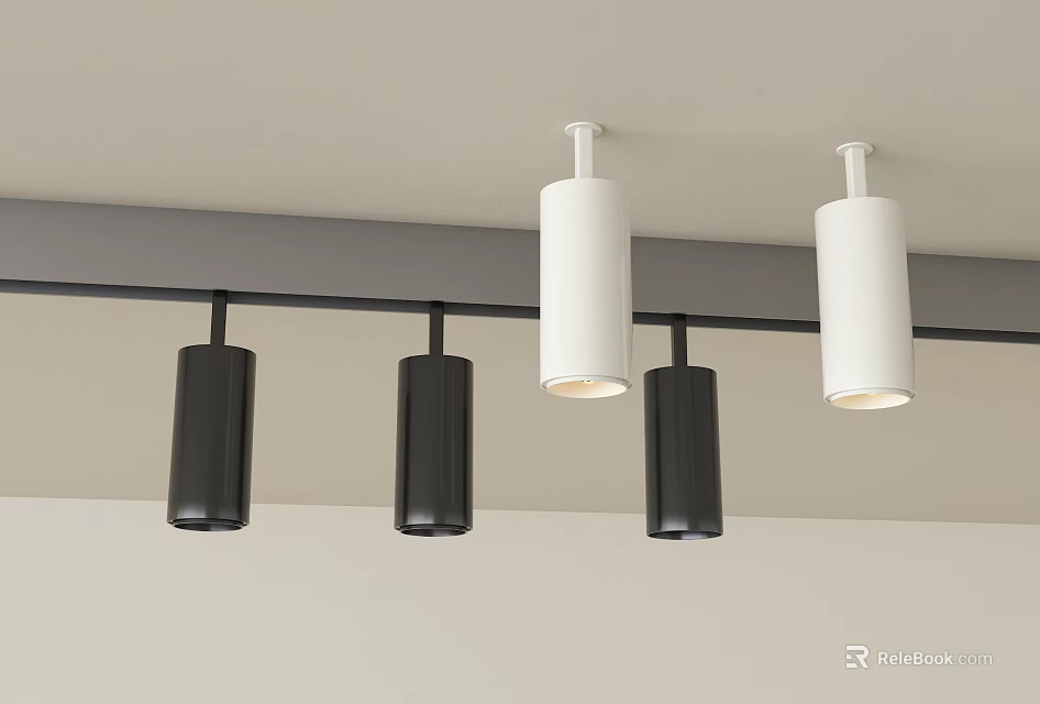 Modern Black and White Downlights and Spotlights Track Mounted Ceiling Lighting Design 3d model 