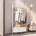 Modern Clothes Rack With Hanging White Gray Shirts Coats And Storage Shelf