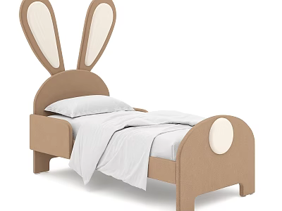 Adorable Bunny Ears Kids Bed With Beige Frame Round Decor And White Sheets 3d model