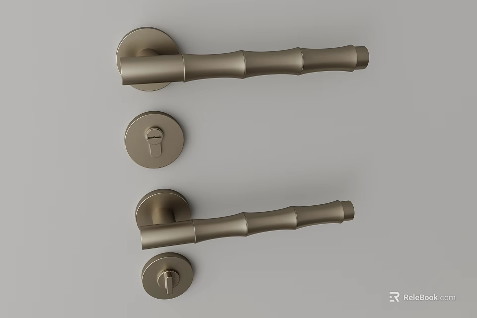 Bamboo Shaped Metal Door Handles With Round Escutcheons For Home Hardware 3d model 