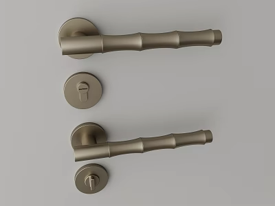 Bamboo Shaped Metal Door Handles With Round Escutcheons For Home Hardware 3d model