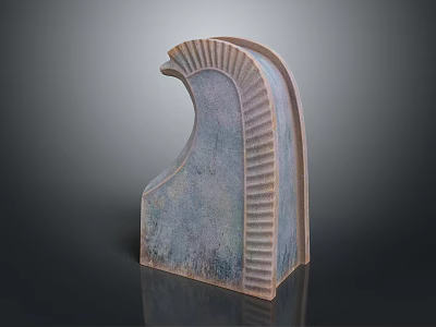 Unique Curved Furniture Decorative Piece With Textured Striped Edges And Blue Gray Finish 3d model