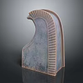 Unique Curved Furniture Decorative Piece With Textured Striped Edges And Blue Gray Finish