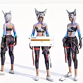 Game Movie Character With Wolf Ears White Hair And Combat Style Outfit Multiple Angles View
