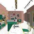 Luxury Modern Beauty Hair Salon Interior With Green Sofa Marble Counter And Gold Decor