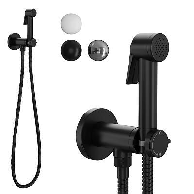 Modern Black Shower Faucet Set With Handheld Spray Rain Showerhead And Control Knob 3d model