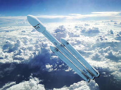 Rocket Soaring High Above Vast Cloud Sea In Clear Blue Sky 3d model