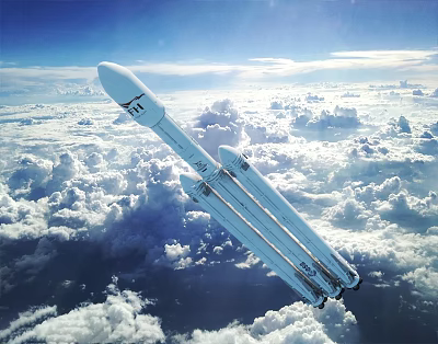 Rocket Soaring High Above Vast Cloud Sea In Clear Blue Sky 3d model