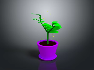 Green Potted Plant With Vibrant Leaves In Purple Flower Pot On Gray Background 3d model