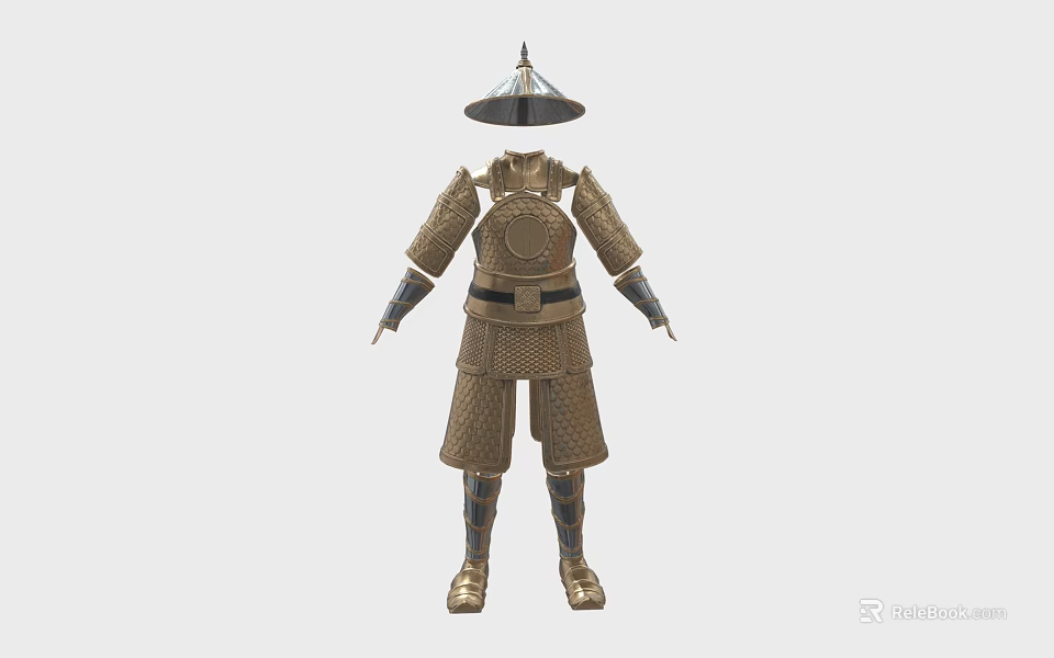 Traditional Gold Warrior Armor Historical Weapon Equipment With Helmet And Boots 3d model 