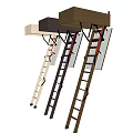 Wooden Wall Mounted Folding Ladder With Sturdy Metal Spring Mechanism And Installation Parts