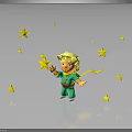 Blonde Child In Green Outfit Interacting With Floating Yellow Stars