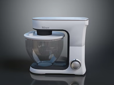 White Mixer With Transparent Bowl And Modern Design For Kitchen Use 3d model