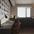 Modern Study Room With Dark Desk Bookshelves And