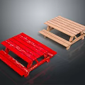 Red And Wooden Picnic Tables With Striped Design For Outdoor Spaces