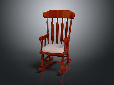 Wooden Rocking Chair With Upholstered White Seat Armrests And Spindle Back Design 3d model