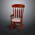 Wooden Rocking Chair With Upholstered White Seat Armrests And Spindle Back Design