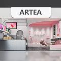 ARTEA Milk Tea Shop Interior With Pink Decor Counter Tables And Chairs