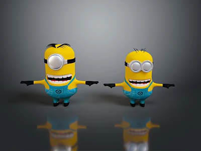 Minions Yellow Animated Characters With Blue Overalls Goggles And Outstretched Arms 3d model
