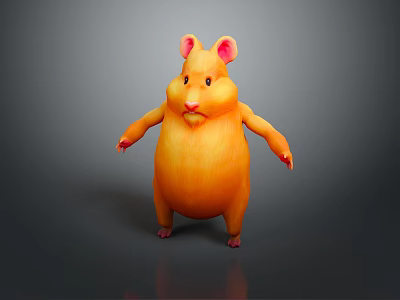Cute Orange Hamster Game Movie Character With Standing Pose And Pink Ears Paws 3d model