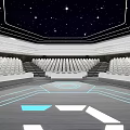 Quantum Laboratory Interior With Starry Ceiling Large Screen Control Desks And Modern Seats 3d model