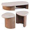 Modern Curved Coffee Table With Wooden Frame Light Gray Top And Matching Stools 3d model