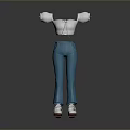Stylish Women's Outfit With White Off Shoulder Top And Blue Flared Pants