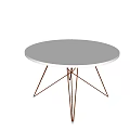Modern Round Dining Table With White Tabletop And Geometric Copper Legs Design 3d model