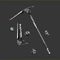 Futuristic Hammer And Spheres With Metallic Design And Blue Accents