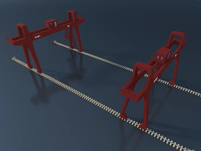 Red Gantry Cranes Serving As Public Facility With Parallel Rail Tracks And Steel Structures 3d model